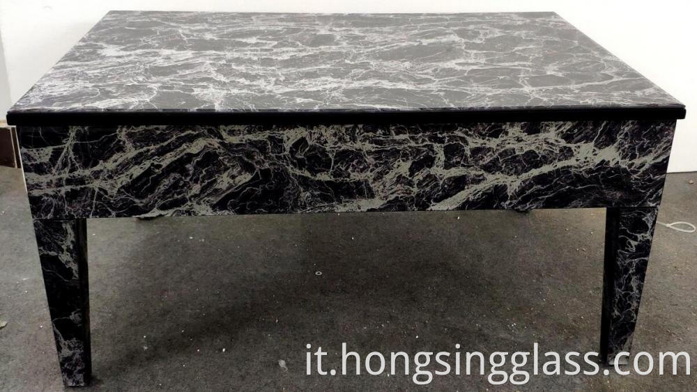 Coffee Table Black Glass Marble Pattern